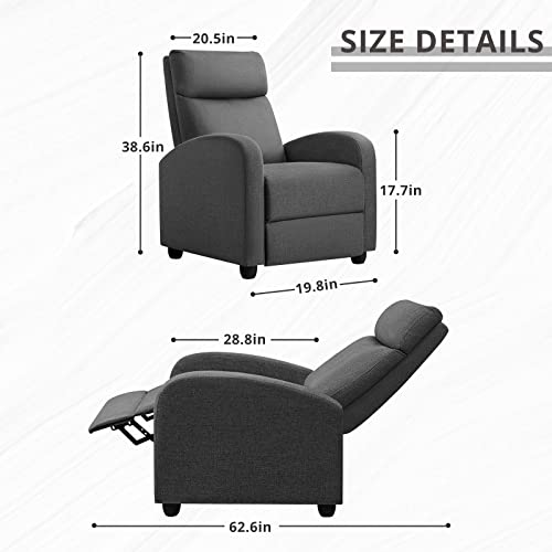 Jummico Recliner Chair Adjustable Home Theater Single Fabric Recliner Sofa Furniture With Thick Seat Cushion And Backrest Modern Living Room Recliners (Aurora Grey) #TOP2