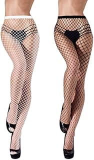 2 Pairs Women's Pantyhose Fishnet Stockings Women Fishnet Thigh High Stockings Tights High Stockings Fishnet Cross Mesh Stockings Fishnet Tights High Waist Pantyhose for Women Black&White Halloween