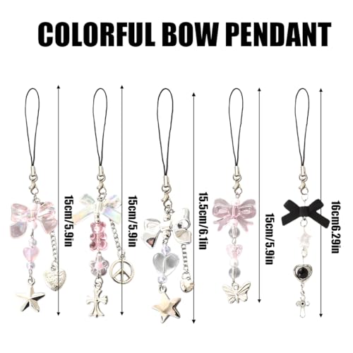 Juego de 5 colgantes para teléfono móvil, bonitos colgantes para teléfono móvil, adecuados para la mayoría de fundas de teléfonos móviles, llaveros, decoraciones para cámaras - imagen 2