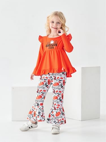 Image of Axumity Kid Girl Clothes Ruffle Sleeve Top Floral Allover Pants 3-9 Years Fall Outfit Set