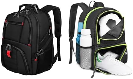 YOREPEK Travel Backpack & Soccer Backpack, Lightweight Soccer Bag with Ball Holder, Extra Large 50L Laptop Backpacks for Men Women, Water resistant Bag, Black
