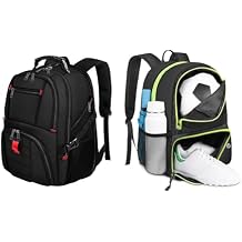YOREPEK Travel Backpack & Soccer Backpack, Lightweight Soccer Bag with Ball Holder, Extra Large 50L Laptop Backpacks for Men Women, Water resistant Bag, Black
