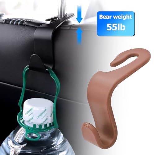 Image of 4PCS Car Back Seat Headrest Hooks, Rear Car Seat Storage Headrest Hanger Holder Hooks Organizer, Universal Auto Interior Accessories for Bag Purse Handbag Cloth Coats Grocery (Brown)