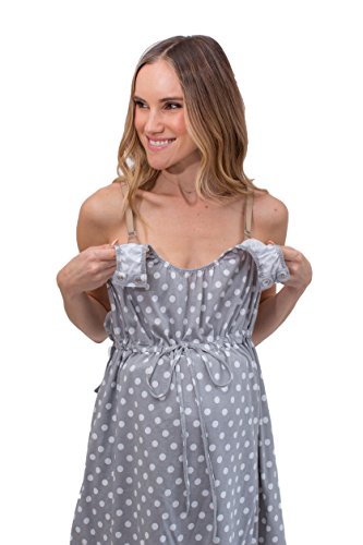 3 in 1 Labor / Delivery / Nursing Gown Baby Be Mine Maternity (S/M, Gray Polka Dot) - Thumbnail 7