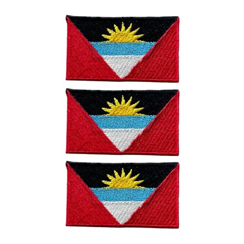 3 Stück Länderflaggen-Flicken-Set – 7 × 4 cm bestickte Aufnäher zum Aufbügeln / Aufnähen für Jacken, Westen, Rucksäcke, Hüte, Taschen und DIY Handwerk (Antigua & Barbuda)
