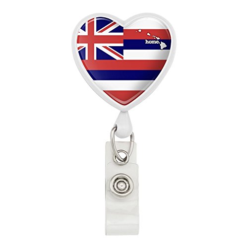 Hawaii HI Home State Flag Officially Licensed Heart Lanyard Retractable Reel Badge ID Card Holder - White
