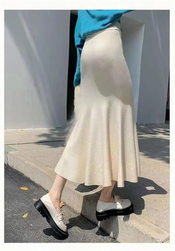 Women Knitted High Waist Package Hip Skirt Fishtail Office Long Skirt3