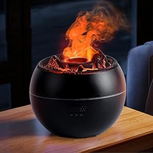 Volcano Flame Diffuser, Aromatherapy Essential Oil Diffuser, 360ml Cool Mist Ultrasonic Humidifier for Bedroom,Office,Home,Yoga, Timer & Auto Shut-Off, Colorful Ambient Night Light (Black)