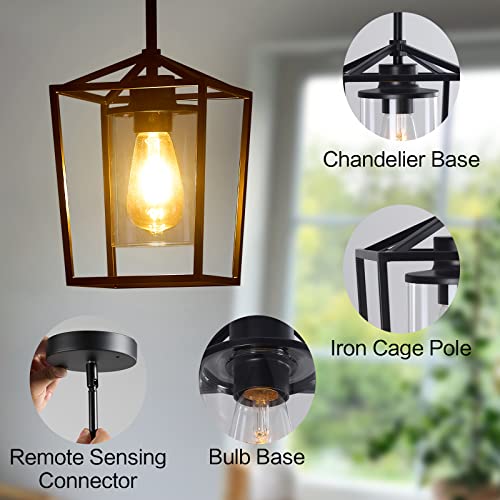 Pendant Light Fixture,Adjustable Black Iron Cage Farmhouse Metal Kitchen Island Hanging Light With Clear Glass Shade, Suitable For Kitchen Island, Entrance, Dining Room, Hallway(1 Light) #TOP4