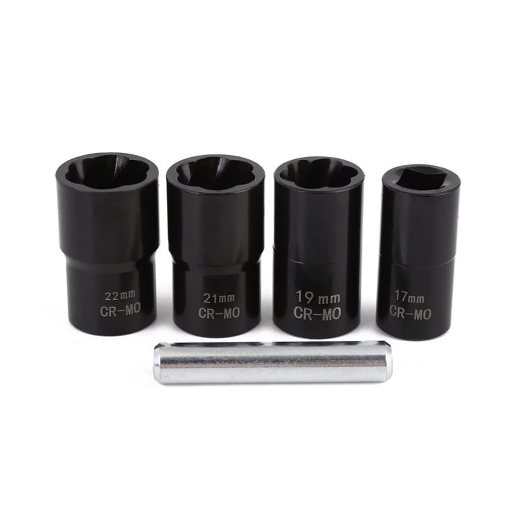 Set di estrattori per bulloni e dadi quadrati da 1/2" con asta, 17 mm, 19 mm, 21 mm, 22 mm, attacco a spirale per rimozione dei dadi della ruota