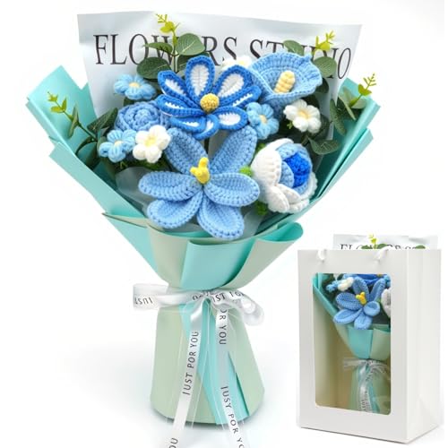 AIGOCITY Crochet Flowers Bouquet,Hand Knitted Rose Crochet F