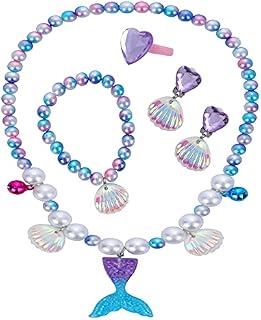 ASTER Mermaid Necklace Birthday Gift Kids Jewelry for Girls, Mermaid Princess Dress Up Set for Mermaid Party Decorations Halloween Costume Accessories