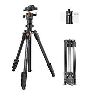 K&F Concept 64 inch/163cm Camera Tripod,Lightweight Travel Outdoor DSLR Tripods with 360 Degree CNC Ball Head Load Capacity 10kg/22lbs,Cellphone Clip for Smartphone Live Streaming Vlog K234A0+BH-28L