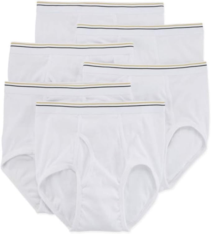Men's Cotton Briefs, Full Cut, Pack of 6, White, Size 32