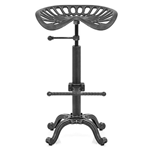 Diwhy Rustic Industrial Farmhouse Tractor Seat Adjustable Bar Stool Industrial Bar Chair (Silver, Cast Iron) #TOP2