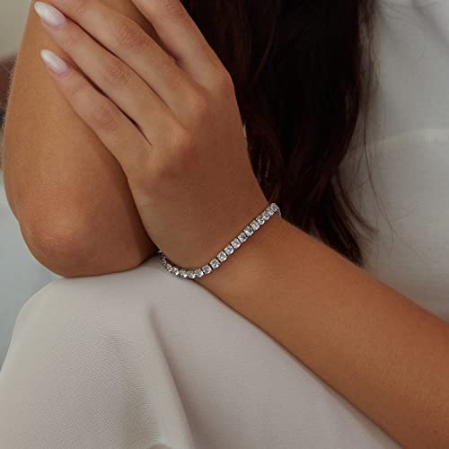 Voroco Tennis Bracelets For Women White Gold Plated 3Mm Round Cubic Zirconia Classic Tennis Bracelet | Size 8 Inch #TOP2