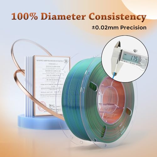 Image of VOXELAB Silk Tri-Color PLA Filament 1.75mm for 3D Printer, Rainbow Multicolor Silk PLA 1KG (2.2lbs) Spool, High Precision + /- 0.03mm, Smooth & Shiny 3D Printing Filament,Orange Blue Green