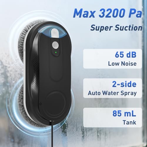 Image of KKI Window Cleaning Robot, Automatic Window Cleaner Robot, Dual Ultrasonic Spray, Max 3200Pa, 3Cleaning Modes & Edge Detection, Remote Control for High-Rise Windows Outside /Inside, Glass Door, X3