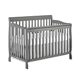 Dream On Me Ashton 4-in-1 Convertible Full-Size Baby Crib in Steel Grey, GreenGuard Gold & JPMA, Sustainable Pinewood, 4 Mattress Heights, Converts to Toddler, Day & Full-Size Bed