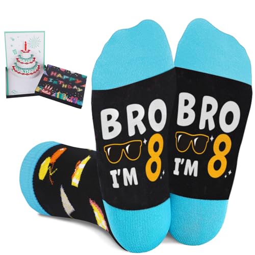Juesly 8 Year Old Birthday Gifts for Boys - Socks for Boys with Pop Up Birthday Card, Presents for 8 Year Old