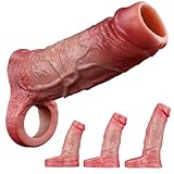 Jomyu Flüssigsilikon Realistische Penishülle mit Hodenring und Venenstruktur Penismanschetten Cock Sleeve für Penisvergrößerung und Zeit Verlängern Penis Sleeve Extrem Sexspielzeug für Männer (M)