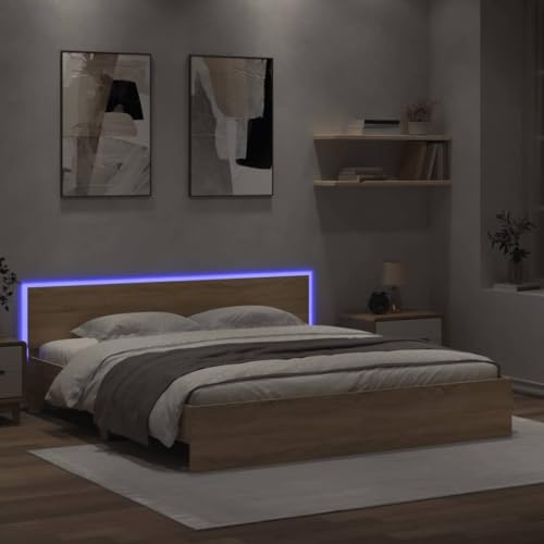 Homgoday Giroletto con Testa di Letto y LED Roble Sonoma