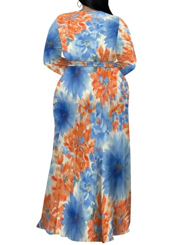Image of PinkPatty Women's Plus Size Long Sleeve Maxi Dress Casual V Neck Slit Tie Waist Wrap Dresses for Party Cocktail