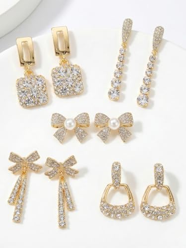 Reesha Jewel Gold Crystal Rhinestone Earrings Set, 5 Pairs - Image 4