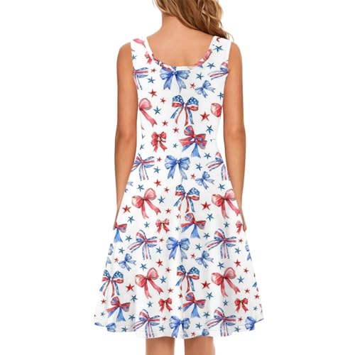Image of Women's Casual Loose Sundress Midi Sleeveless Crewneck Dress Summer Beach Tank Dress with Pockets