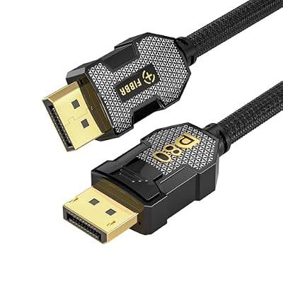 FIBBR DP80 DisplayPort 2.1 Cable 6.6ft 80Gbps VESA Certified 16K@60Hz 8K@60Hz 4K@240Hz HDR Silver-Plated Copper Ultra DP Cable, G-SYNC FreeSync Compatible, Gold-Plated Plug, Nylon Braided