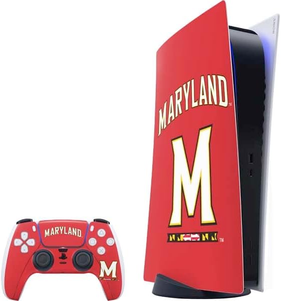 Skinit Decal Gaming Skin Compatible with PS5 Bundle - Officially Licensed University of Maryland Collegiate Text Red Design