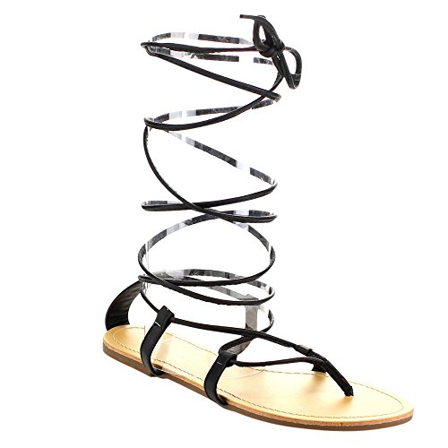 BESTON EA88 Women Under Knee High Gladiator Lace Up Thong Sandals Half Size