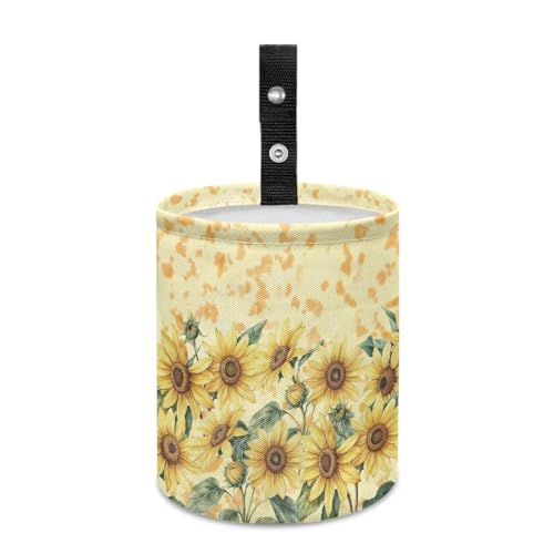 Image of Cute Sunflower Design Car Trash Bin Hanging, Waste Basket - Cute, Portable, Collapsible, Waterproof Rubbish Bag for Back Seat, Floor, or Hanging Headrest