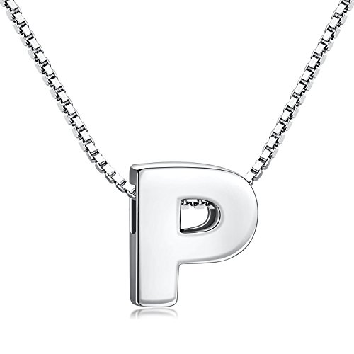Candyfancy de Plata de Ley 925 Alfabeto de Letras Iniciales Collar Colgante A-Z para niñas (Letra P Collar)