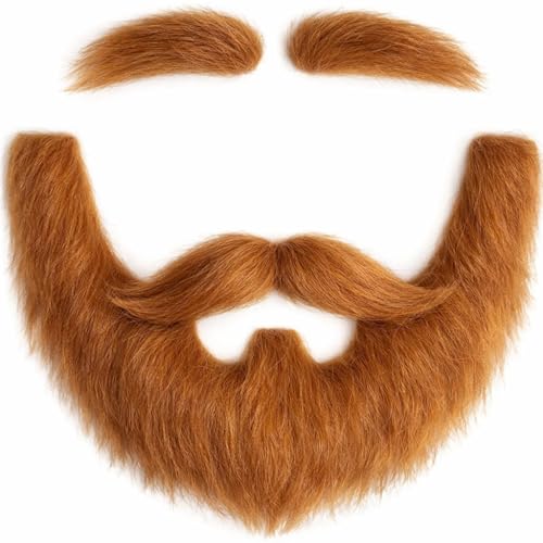 DIY Self Adhesive Fake Beard and Eyebrow Set Material Novelty Mustaches for Costume and Halloween Festival Party (Ginger(Mustache and Eyebrow))