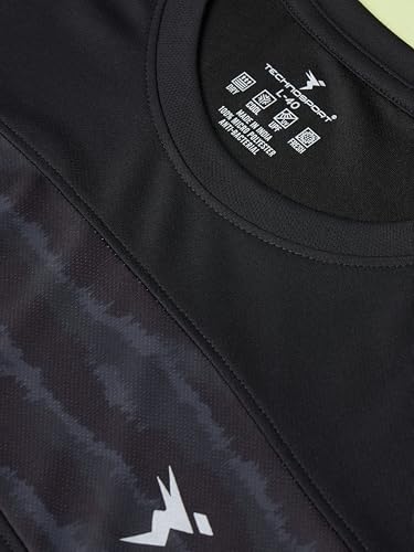 Image of TECHNOSPORT Men Polyester Self Design Chest Print Slim Fit Long Sleeve T-Shirt for Gym, Workout and Regular Use with SPF50+