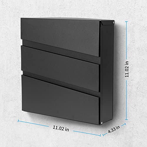 Image of Wall-Mount Mailbox with Lock and Keys, Security Key Drop Box for House Outside, Locking Postbox, Steel Metal Rust-Proof Mail Box, 11.02 x 11.02 x 4.33 Inch, Black, MD002