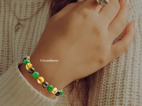 Image of Money Magnet Bracelet Original Certified Pyrite Bracelet with Green Aventurine, Citrine - Elegant Bracelet for Man, Women and Men - Healing Crystals Bracelet with Money Crystal Stones