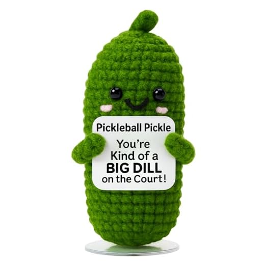 The trend collection Pickleball Pickle Crochet with Stand. Handmade Pickle Gift for Women, Friends, Family, Co Workers. Birthday Gifts for Her. Best Friends