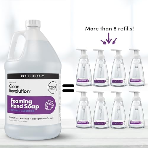 Image of Clean Revolution Foaming Hand Soap Refill with Real Essential Oils, Moisturizing Sulfate-Free Hand Soap, Ready-to-Use Foam Soap Refill for Kitchen & Bathroom, Natural Lavender (128oz, 4 Pack)