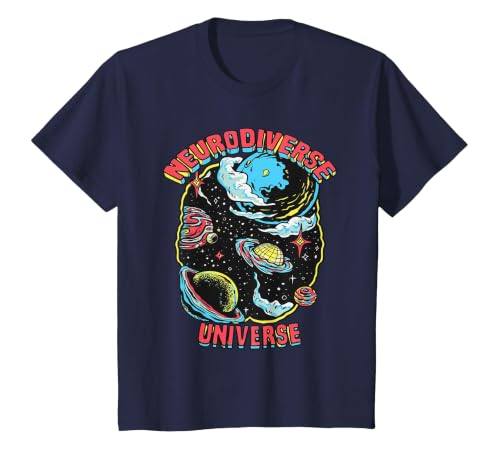 Neurodiverse Universe Neurodiversity Embrace ADHD Autism ASD T-Shirt, Youth, Navy Blue, X-Small