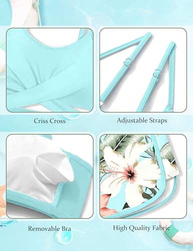 Image of Girls Swimsuit 3 Piece Bathing Suit Criss Cross Bikini Set Girls' Swimwear with Shorts 7-16T
