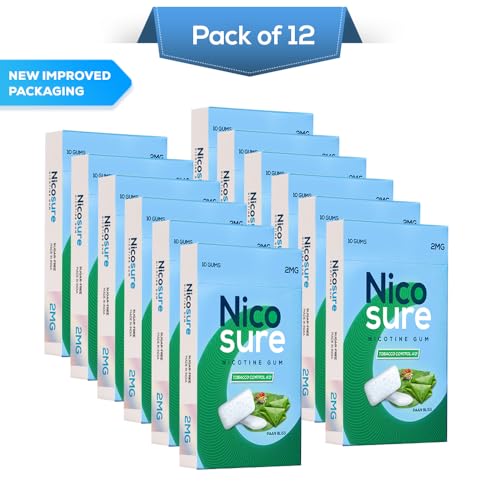 Image of Nicosure Nicotine Gum Paan Bliss-2mg-Pack of 12-120 Gums|Tobacco Control Aid|Paan Bliss|Sugar-free