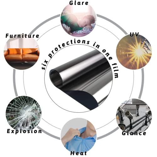 Concus-T Pinstripes Reflective Window Film Daytime Privacy Window Tinted Film Anti-Uv Solar Film Home Office Static Cling, Black Silver, 11.81 Inch X 6.5 Feet #TOP1