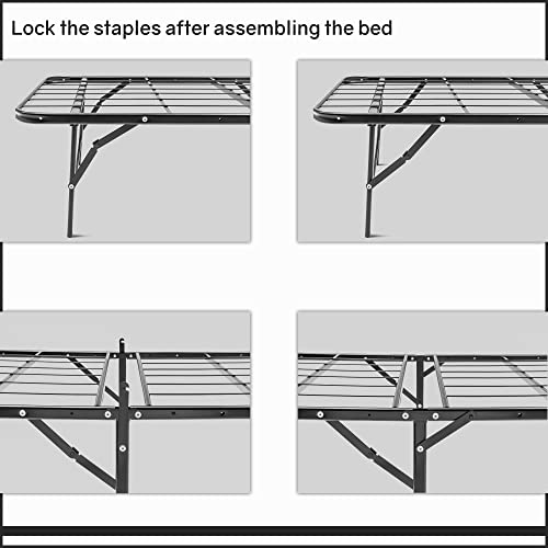 Greaton, 14-Inch Foldable Metal Platform Bed Frame with Tool Free Setup, Sturdy Steel, No Box Spring Needed, 75\" x 30\", Black - Thumbnail 6