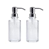 10-Ounce Clear Glass Round Dispenser Bottles with Stainless Steel Pumps (2 Pack) Ideal for Essential Oils, Lotions, Liquid Soaps