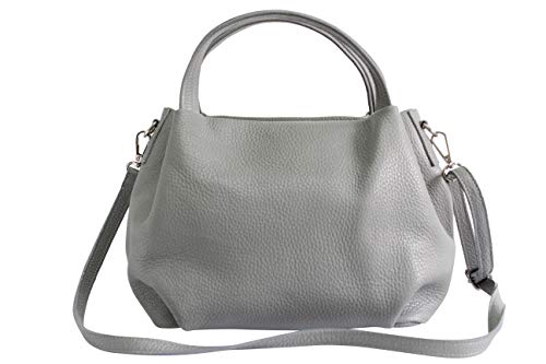 AMBRA Moda Damen handtasche Henkeltasche Schultertasche aus Echtleder GL023 (Hellgrau)