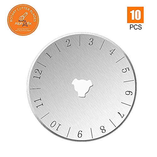 Rotary Cutter Blades 45Mm 10 Pack By Alphafix Compatible With Notched Hole 45Mm Rotary Cutters, Easy Replaceable Sharp Sks-7 Steel Blades Ideal For Quilting Fabric Scrapbooking Sewing And Arts & Craft #TOP2