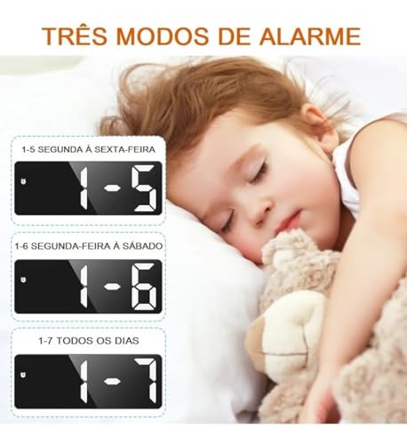 Relógio de Alarme Digital Verde, Relógio LED para Quarto, Relógio Eletrônico de Mesa com Display de