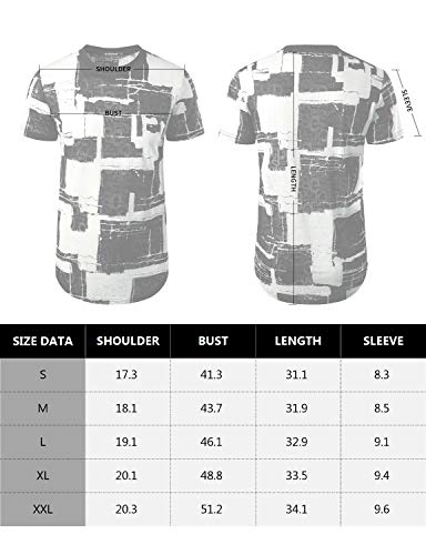 Atryone Mens Hipster Hip Hop T-Shirt Round Hemline Short Sleeve Tees Long Draop Tail Shirt White Small #TOP6